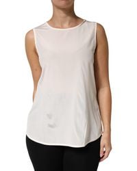 Peserico - Off White Silk Stretch Roundneck Sleeveless Tank Top - Lyst