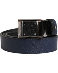 Dolce & Gabbana - Men Blue Calfskin Leather Square Buckle Belt - Lyst