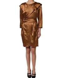 Emporio Armani - Brown Satin Acetate Wrap Sheath Mini Belted Dress - Lyst