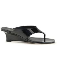 Stuart Weitzman - Black Calf Leather Bos Taurus Wedge Sandals - Lyst