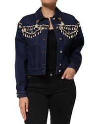 Dolce & Gabbana - Blue Cotton Denim Crystal Embellished Jacket - Lyst