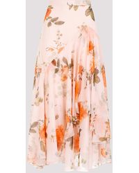 Erdem - Shell Pink Silk Midi Skirt With Tiered Frilled Hem - Lyst