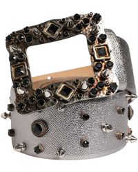 Dolce & Gabbana - Silver Leather Crystal Stud Logo Buckle Belt - Lyst