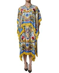 Dolce & Gabbana - Multicolor Majolica Kaftan Short Sleeves Maxi Dress - Lyst