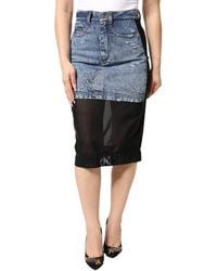 Dolce & Gabbana - Blue Black Cotton Denim Sheer Midi Skirt - Lyst