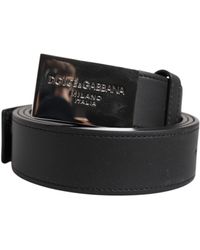 Dolce & Gabbana - Black Leather Silver Metal Logo Buckle Belt - Lyst