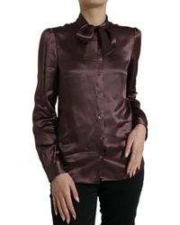 Dolce & Gabbana - Brown Silk Ascot Collar Long Sleeve Blouse Top - Lyst