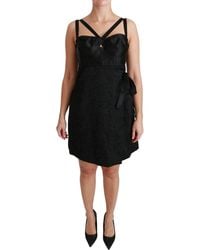 Dolce & Gabbana - Dolce Gabbana Black Stretch Satin Jacquard Mini Dress - Lyst