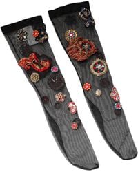 Dolce & Gabbana - Stretch Carretto Crystal Stockings Socks - Lyst