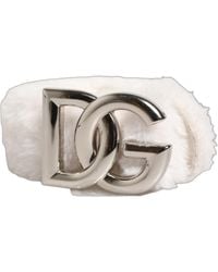 Dolce & Gabbana - White Fleece Silver Dg Logo Metal Buckle Belt - Lyst