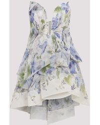 Zimmermann - Blue Floral Natura Draped Linen Silk Mini Dress - Lyst