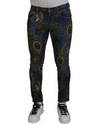 Dolce & Gabbana - Heraldic Print Cotton Skinny Denim Jeans - Lyst