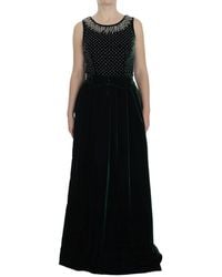 Dolce & Gabbana - Velvet Crystal Long Maxi Dress - Lyst