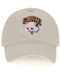 Ganni - Washed Cotton Canvas Cat Cap - Lyst