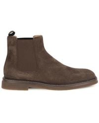 Brunello Cucinelli - Brown Calf Leather Bos Taurus Chelsea Boots - Lyst