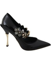 Dolce & Gabbana - Leather Crystal Shoes Mary Jane Pumps - Lyst