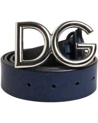 Dolce & Gabbana - Blue Classic Silver Metal Dg Logo Buckle Belt - Lyst