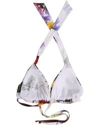 Dolce & Gabbana - White Floral Print Triangle Beachwear Bikini Top - Lyst