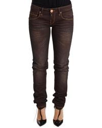 Acht - Brown Washed Cotton Slim Fit Denim Low Waist Trouser Jeans - Lyst