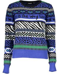 Desigual - Elegant Crew Neck Sweater With Contrast Details - Lyst
