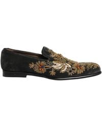 Dolce & Gabbana - Black Velvet Embellished Dress Loafers Shoes - Lyst