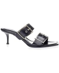 McQueen - Black Leather Stiletto Heel Sandals - Lyst