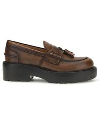 Miu Miu - Brown Calf Leather Bos Taurus Platform Loafers - Lyst