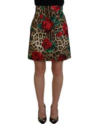 Dolce & Gabbana - Elegant Leopard Rose Print Mini Skirt - Lyst