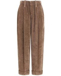 Brunello Cucinelli - Brown Viscose Casual Pants - Lyst