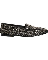 Dolce & Gabbana - Silver Leather Logo Slip On Loafers Shoes - Lyst