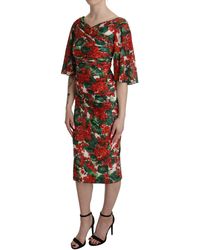 Dolce & Gabbana - Floral Sheath Midi Silk Stretch Dress - Lyst