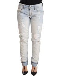 Acht - Light Blue Distressed Cotton Folded Hem Denim Trouser Jeans - Lyst