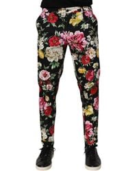 Dolce & Gabbana - Black Floral Cotton Dress Formal Trouser Pants - Lyst