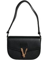 Versace - Grainy Calf Leather Logo Crossbody Shoulder Bag - Lyst