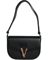 Versace - Black Grainy Calf Leather Logo Crossbody Shoulder Bag - Lyst
