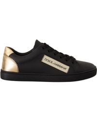 Dolce & Gabbana - Black Gold Leather Low Top Sneakers Shoes - Lyst