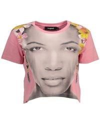 Desigual - Face Print Crop Tee Short Sleeve Casual Top - Lyst