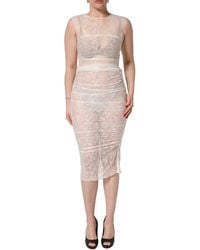 Dolce & Gabbana - White Floral Lace Sheer Sleeveless Midi Dress - Lyst
