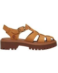 Timberland - Brown Leather Flat Sandals - Lyst