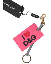 Dolce & Gabbana - Pink Silicone Dg Logo Gold Brass Keyring Keychain - Lyst