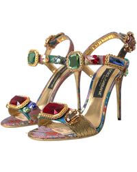 Dolce & Gabbana - Jacquard Crystals Sandals Shoes - Lyst