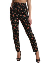 Dolce & Gabbana - Black Floral Wool High Waist Tapered Pants - Lyst