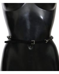 Dolce & Gabbana - Dolce Gabbana Black Leather Crystals Waist Belt - Lyst