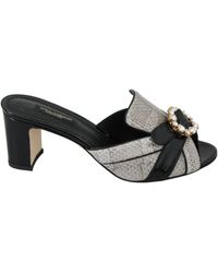 Dolce & Gabbana - Black Gray Exotic Leather Crystals Sandals Shoes - Lyst
