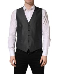 Dolce & Gabbana - Dark Single Breasted Waistcoat Vest Virgin Wool Silk Clothing - Lyst
