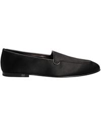Dolce & Gabbana - Black Satin Logo Slip On Flats Loafers Shoes - Lyst