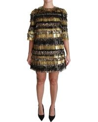 Dolce & Gabbana - Dolce Gabbana Polyester Black Gold Leopard Shift Mini Dress - Lyst