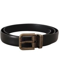 Dolce & Gabbana - Black Calf Leather Brushed Brass Box Buckle Belt - Lyst