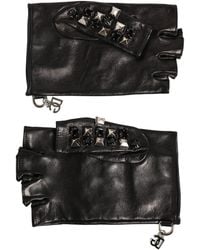 Dolce & Gabbana - Leather Studded Fingerless Hand Mitten Gloves - Lyst