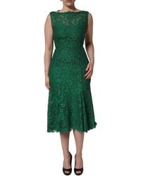 Dolce & Gabbana - Green Floral Lace Cotton Sleeveless Midi Dress - Lyst